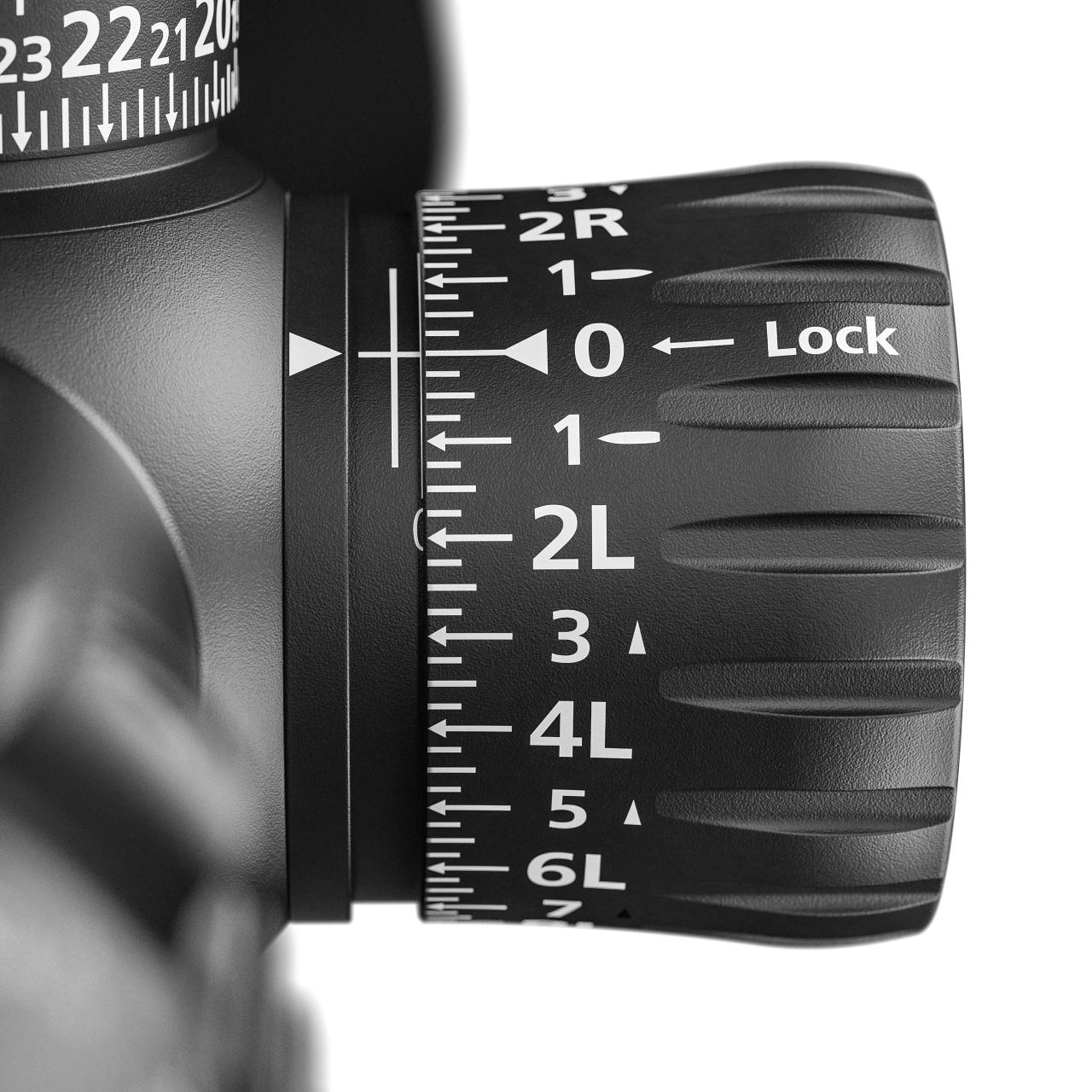 Close-up of a Leupold rifle scope turret showing CDS-ZL2 windage dial with numbered left and right graduations and a Lock indicator at zero.