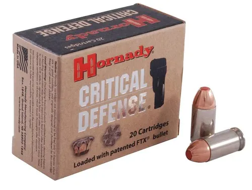 Close-up of Hornady Critical Defense ammunition featuring a polymer tip.