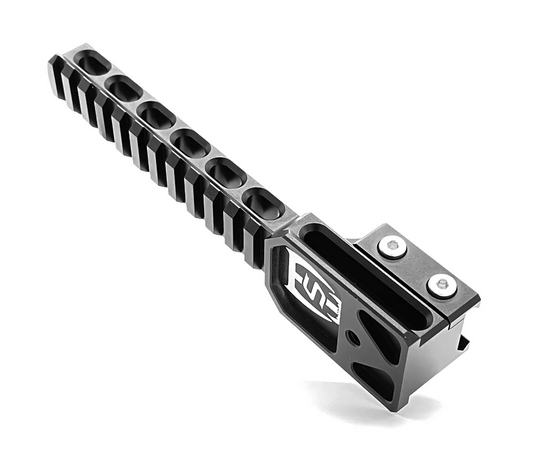 The Saber Tactical Universal Picatinny to Picatinny Rail ST0032 is designed to provide additional rail space for guns with a short Picatinny rail by the trigger guard. This durable and versatile rail extension enhances your shooting setup by allowing more accessory mounting options.