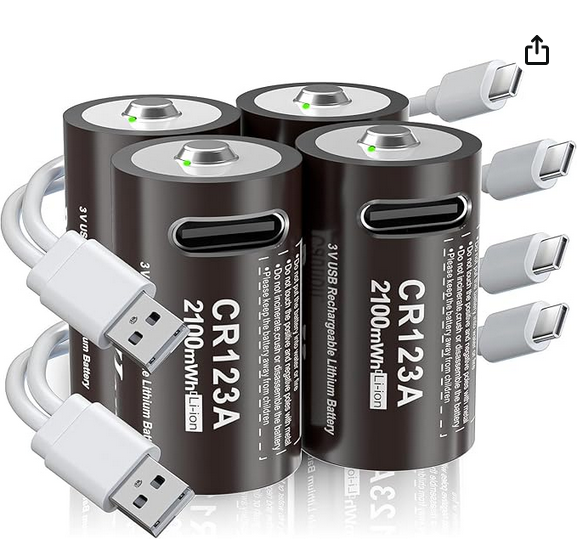 High-Capacity & Long-Lasting: 3V 2100mWh lithium batteries deliver 20% longer runtime than standard 123 batteries. Fast USB-C Charging & LED Indicators: Charge 4 batteries simultaneously via the included Micro USB cable (no charger needed). 