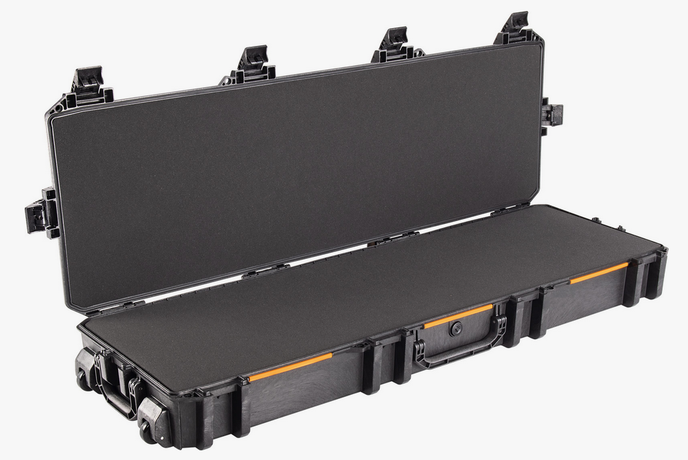 Pelican V800 Vault Double — 53 inches of interior length, crushproof, and priced for range duty. Fits the full build folded and suppressed.