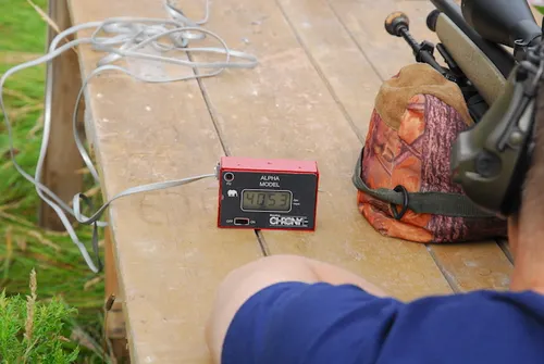 A chronograph used to measure the velocity of ammunition.