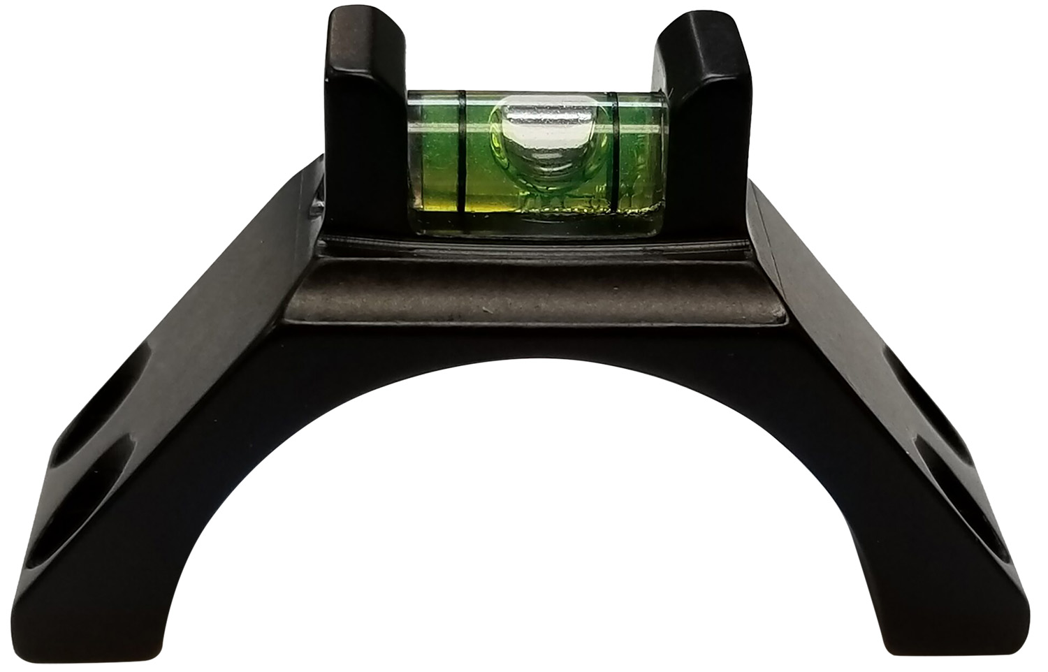 Black aluminum anti-cant device with a green bubble level vial, designed to mount on a rifle scope or Picatinny rail.