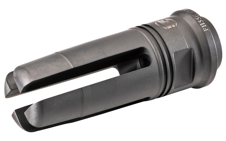 Prong-style flash hider with open slots and threaded base for AR-15 muzzle device installation