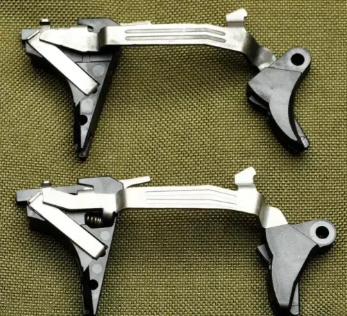 A visual comparison of popular drop-in triggers for Glock pistols.