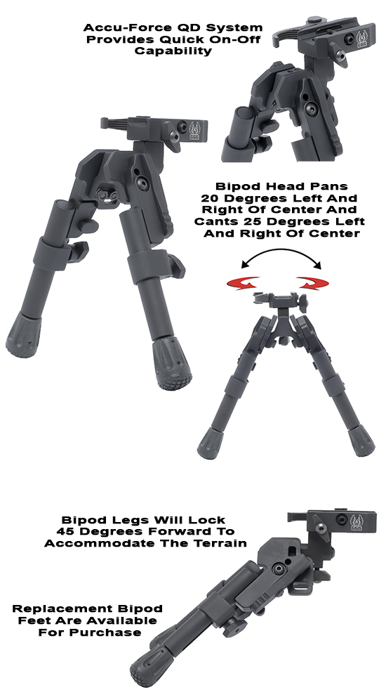This image demonstrates a quick detach bipod system in action, allowing shooters to swiftly switch setups. Such features enhance versatility for different shooting scenarios.