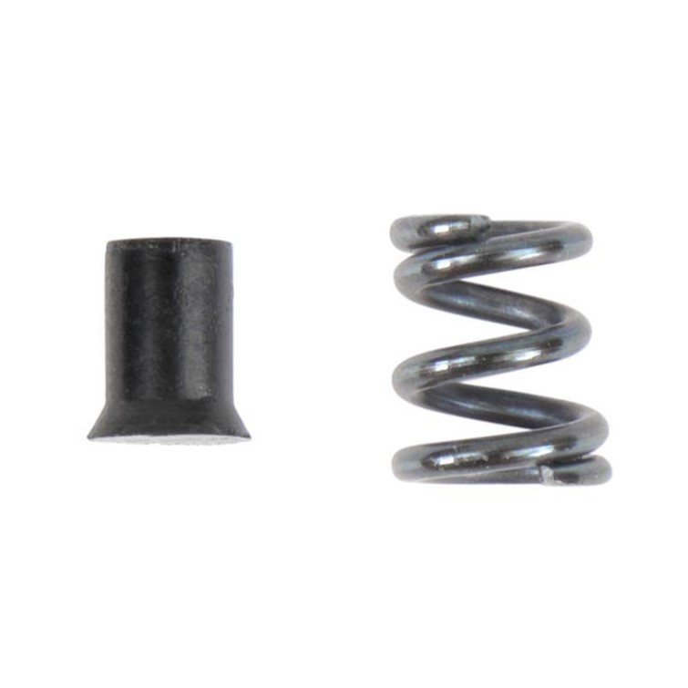 Black rubber extractor spring insert and coiled extractor spring for an M4A1 bolt assembly, shown on white background.