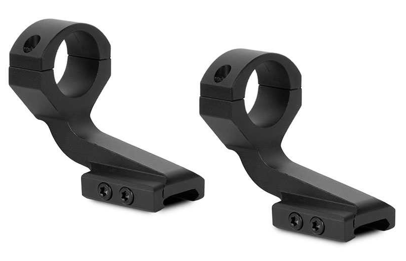 Pair of matte black cantilever scope rings with Picatinny rail mounts and top cap screws