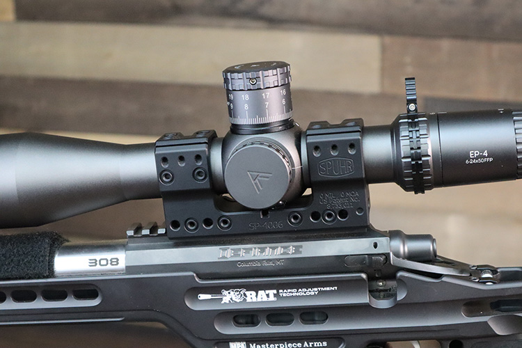 Spuhr SP-4006 one-piece scope mount on a Masterpiece Arms .308 chassis rifle with 6-24x50 FFP optic